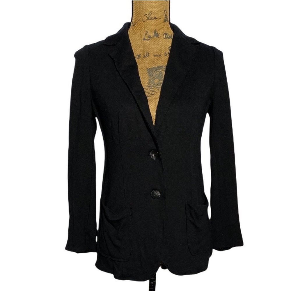 J. Jill S Petite Blazer Jacket Black Button 3/4 Sl Slouch Pocket‎ Unlined Career